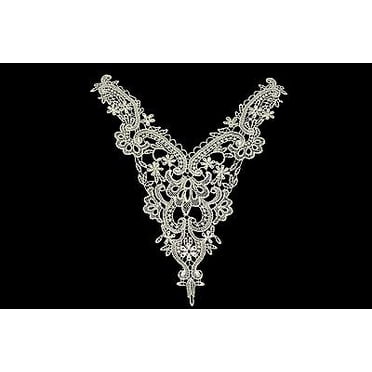 Lily 8.5" x 2" White Guipure Venice Lace Collar Bodice Applique Patch by Piece Lily 8.5" x 2" White Guipure Venice Lace Collar Bodice Applique Patch by Piece